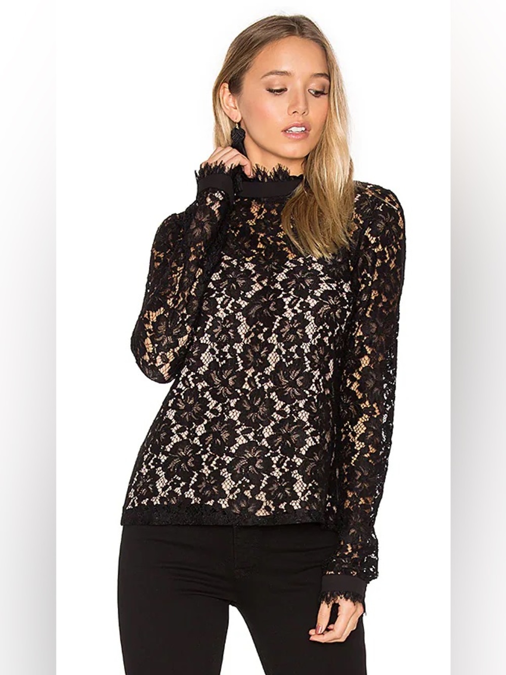 REVOLVE WAYF Berklin Lace Long Sleeve Top in Black S Small Long Sleeve